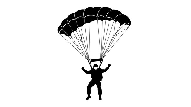 Parachutist Descending with Open Parachute Silhouette.