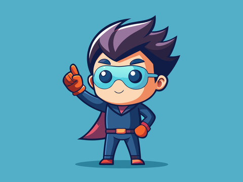 Cute Chibi Superboy in Navy Suit Pointing Upwards for Inspiration
