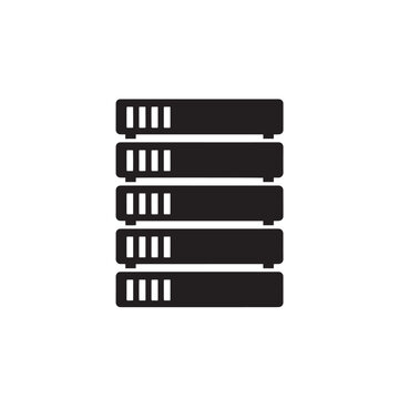 Flat vector server stack icon representing cloud database storage, data center infrastructure and hosting service.