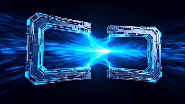 Sci fi energy portal with blue beam between rectangles