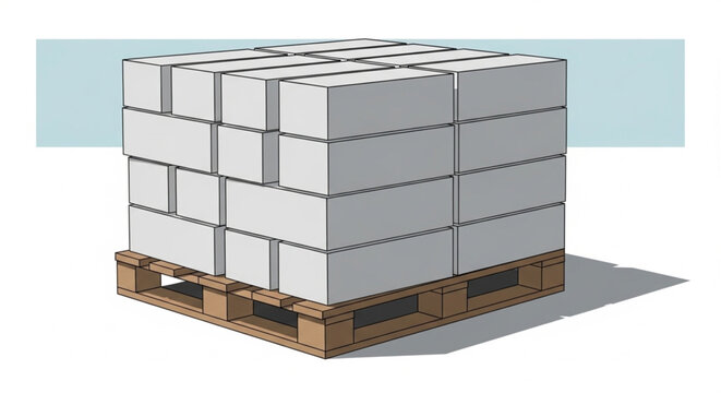 Isometric Illustration of Stacked Construction Blocks on a Wooden Pallet