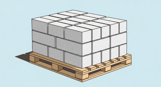 Illustration of Concrete Blocks Stacked on a Wooden Pallet