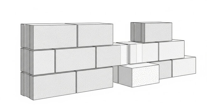 3D Illustration of Aerated Lightweight Concrete (ALC) Block Wall Construction