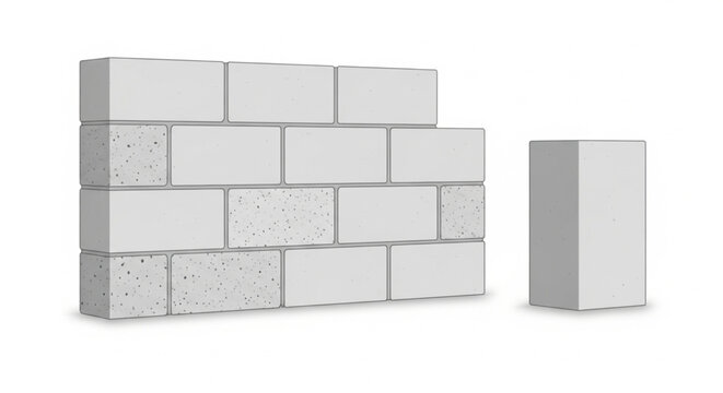 3D Illustration of Lightweight Aerated Concrete Block Wall Construction