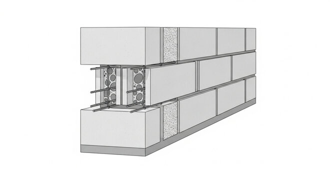 Reinforced Concrete Core Filling in AAC Block Wall Construction Detail Illustration