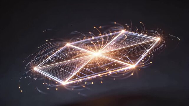 Abstract digital energy field with glowing grid and lines