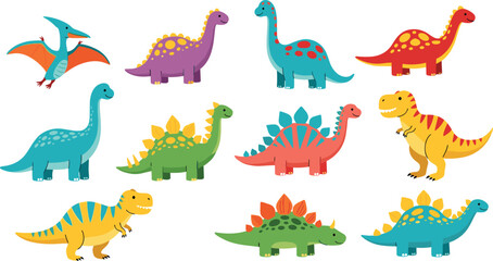 Cute dinosaur cartoon collection with various prehistoric animals colorful vector illustration  © Yevhenii creative