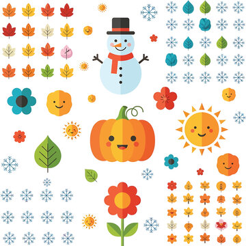 Colorful cartoon snowman with hat.