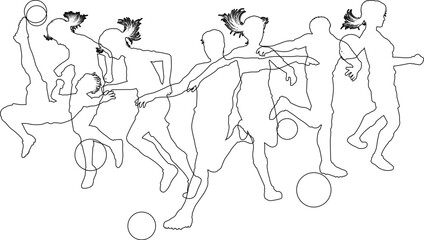 Obraz premium Soccer football player male and female silhouette outlines men and women group