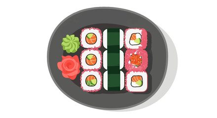Delicious sushi platter with salmon and roe on a black plate © Konco