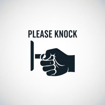 Please Knock Sign - Hand Reaching for Door Handle, Simple Vector Illustration.