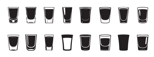 Set of  juice glass icon vector illustration isolated on white background. espresso shot glass silhouette Black silhouettes with white background, vector illustration. © Asia
