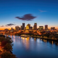 Fototapeta premium Nashville Tennessee skyline at dusk along the Cumberland River.