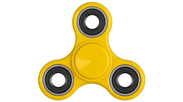 Yellow fidget spinner isolated on clean background stress relief toy concept