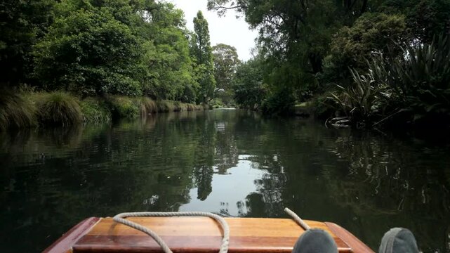 Point Of View Boat Ride Through Shaded Canal
