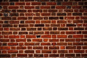 Fototapeta premium Old brick wall, vintage texture, background for banner, copy space. Brick wall background. Textured background of brick wall. Clinker bricks. Wall from brick background.