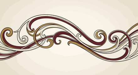 Elegant swirling vines in maroon and gold against a pale background © Sendal