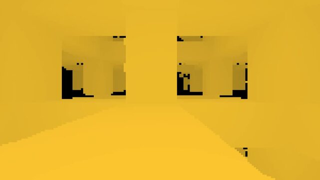 Minimalist Pixelated Yellow Room with Architectural Gaps