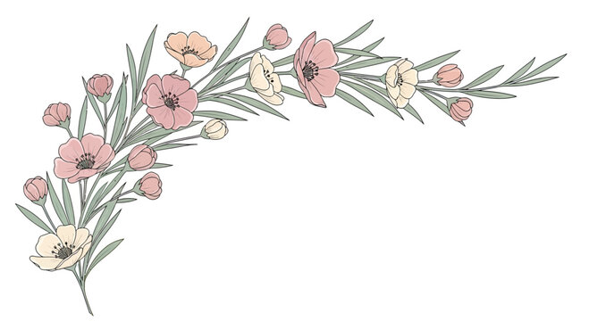 Delicate floral arrangement with pink, peach, and cream blossoms
