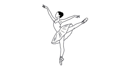 Elegant Ballerina Dancing Ballet Pose, Outline Art, Graceful Movement, Female Dancer © Berang