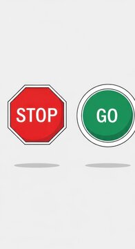 Red octagonal stop sign and green circular go sign illustration.