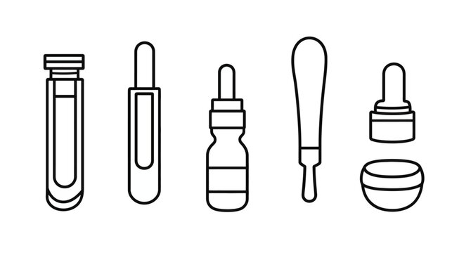 A collection of simple black and white illustrations of various laboratory tools