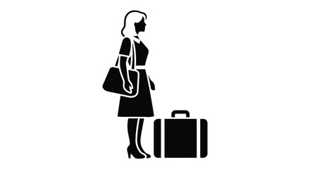Woman with luggage stands in profile a striking black silhouette © AL-AMIN