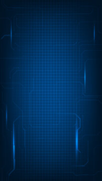 Vector illustration of abstract technology vertical background with hi tech digital patterns on blue grid space.