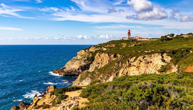 Coastal lighthouse on cliffside