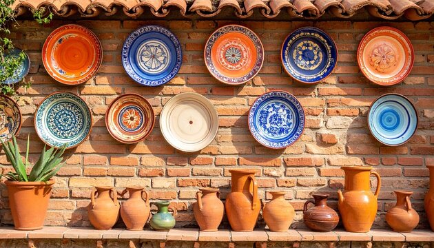 Decorated plates and pottery display