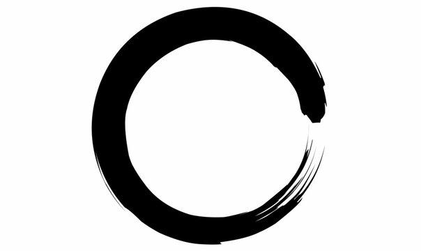 frame of Minimalist black ink circle brush stroke, enso style ring with rough textured edges, hand-painted calligraphy element, symbol of zen,eternity for logo, tattoo, and design, cover. vector