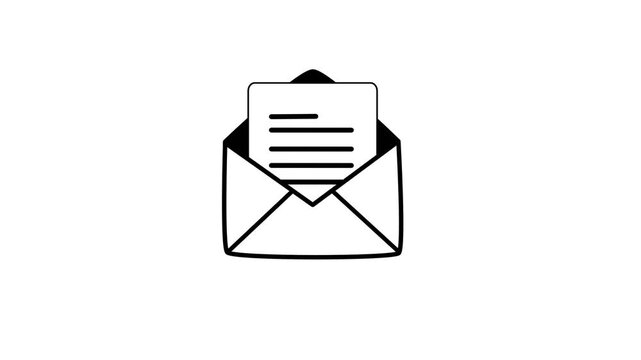 Hand drawn animation of an open envelope with a letter inside, doodle style mail icon