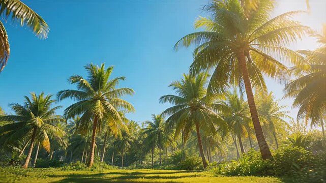 palmtree palmtrees tropical beach scene with sunlit blue sky