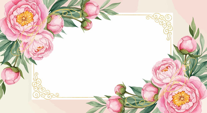 Elegant floral frame template for Mother's Day celebration with pink peonies