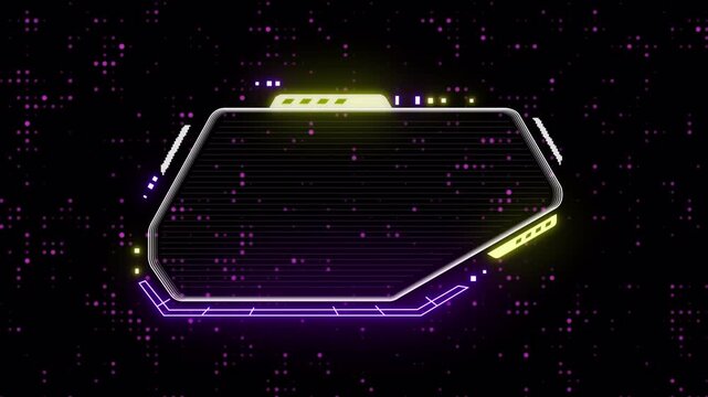 Futuristic Neon Hexagon HUD Frame Animation with Digital Particle Background, Sci Fi UI Overlay Loop