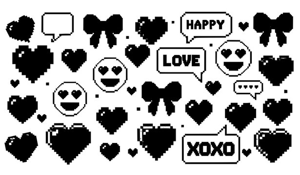Happy Valentine&rsquo;s Day pixel art sticker icon collection