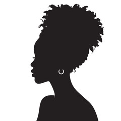 Black woman silhouette with afro puff hairstyle, profile portrait of African American female, elegant lady head shape with hoop earring vector © Faisal
