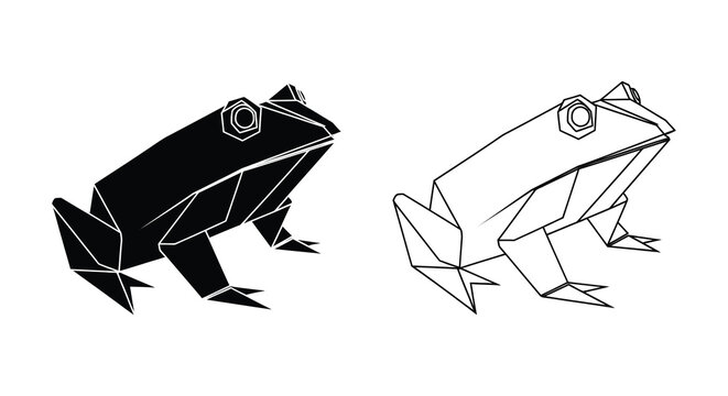Geometric frog design in black and white showcasing a striking silhouette