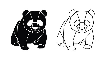 Geometric panda bear designs a black and white illustration silhouette © Rina