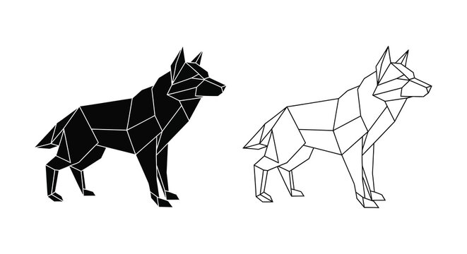 Geometric wolf designs in black and white showcasing a striking silhouette
