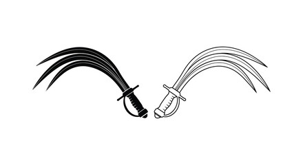 Two curved swords one black and one white presented as a striking silhouette © Rina