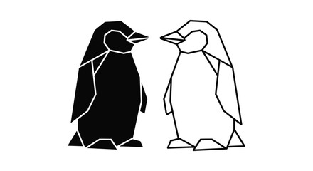 Obraz premium Two geometric penguins facing each other a striking black and white silhouette