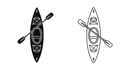 Two kayak outlines a filled and a line drawing presented in a minimalist silhouette © Rina