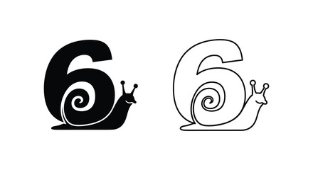 Stylized snail incorporated into the number six design a black silhouette © Rina