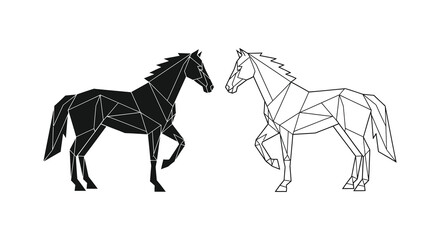 Geometric horse designs in black and white a striking polygonal silhouette © Rina
