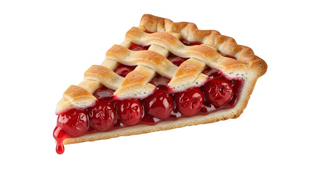 A slice of cherry pie with a lattice crust isolated on transparent background