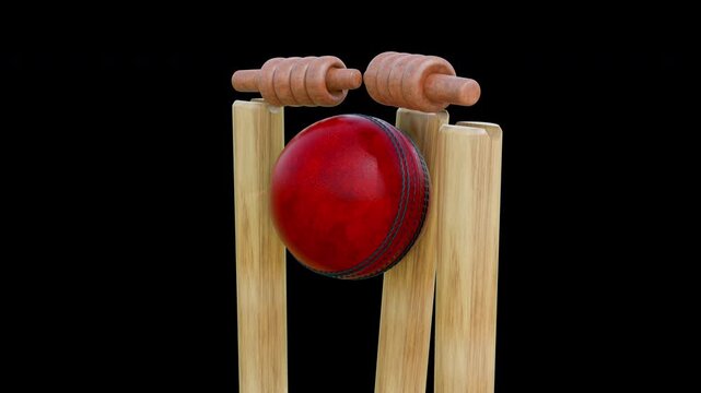 A high-resolution isolated image of wooden cricket stumps with bails - Hitting the ball to stumps