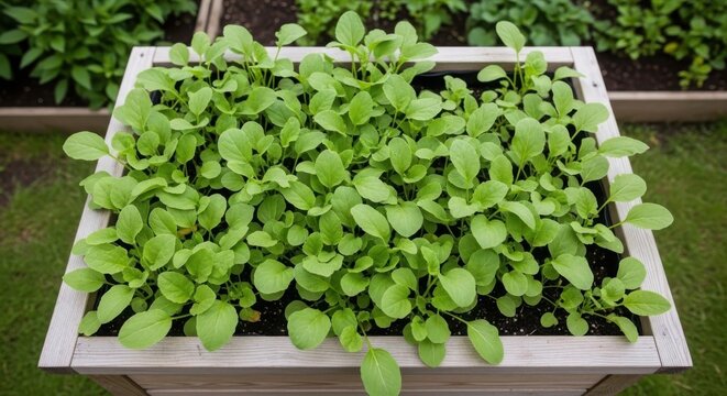 Young Fresh Green Vegetables Growing Abundantly in a Garden Bed
