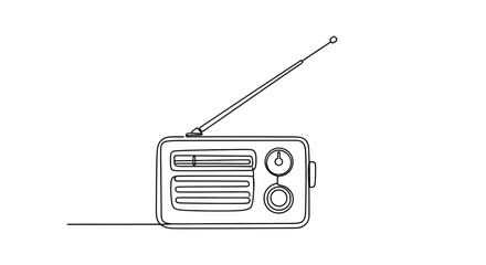 Obraz premium Minimalist line drawing of a portable radio with antenna and dial