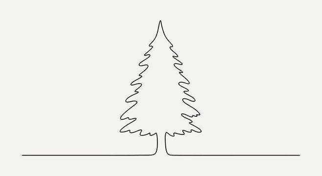 A simple black line drawing of a stylized evergreen tree on a pale background